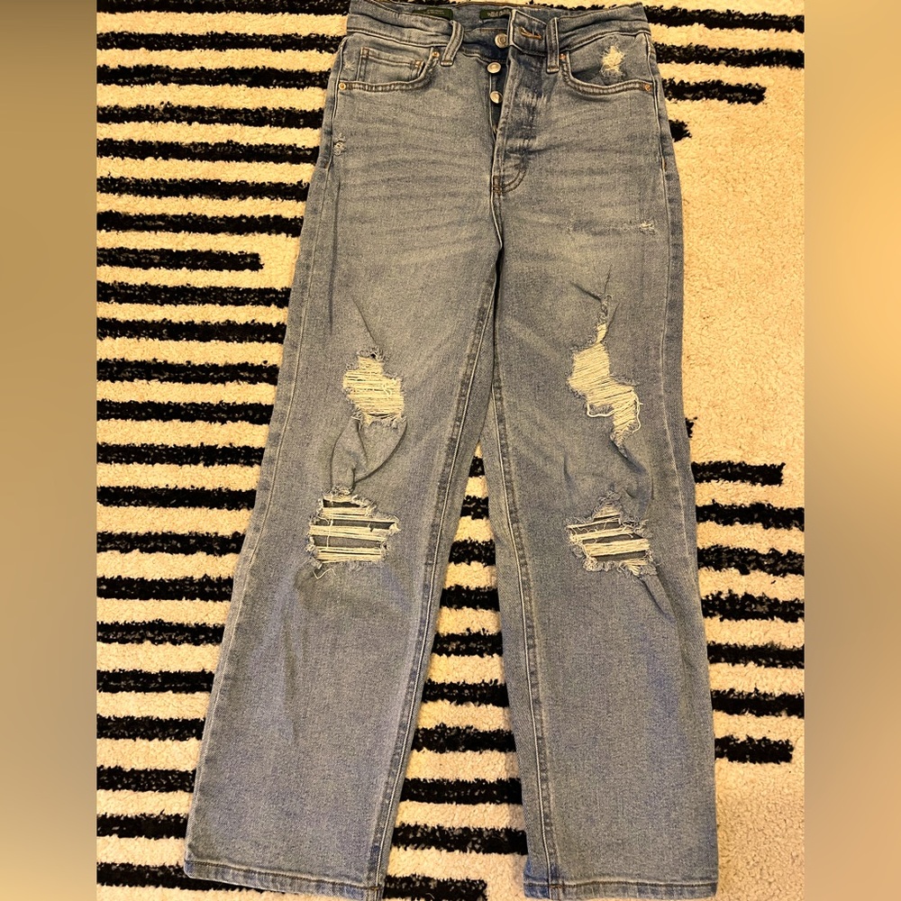 Wild Fable highest rise straight distressed light wash button fly jeans, size 2